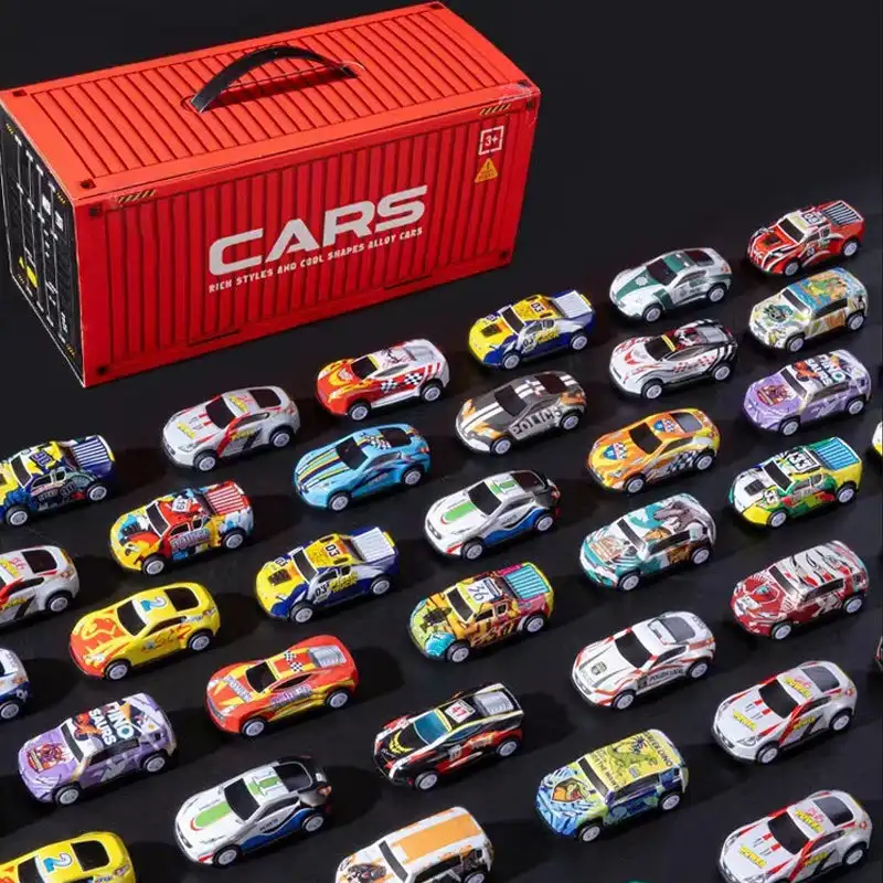 48 Mini Pull-Back Cars with Built-In Garage Set Metal Vehicles Party Favor Inertia Race Car Toys with Container Storage Box Toy