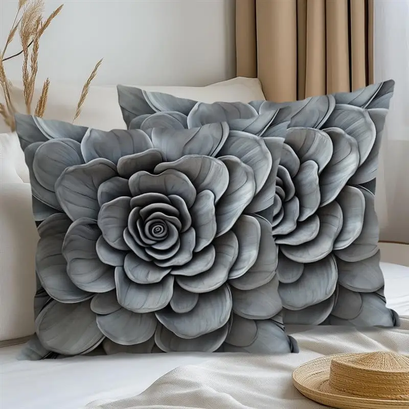 Kissenbezug Kissenbezug 45x45 Quadratischer Kissenbezug Home Bed Sofa Kissenbezug Nordic Dreidimensionale Schnitzerei Blumen Design – Detail 4