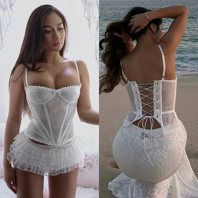 

Womens Lace-up Bustier Corset Tops Spaghetti Strap Tank Tops for Going Out Summer Beach Crop Tops Slim Fitted Y2k Camisole Tops