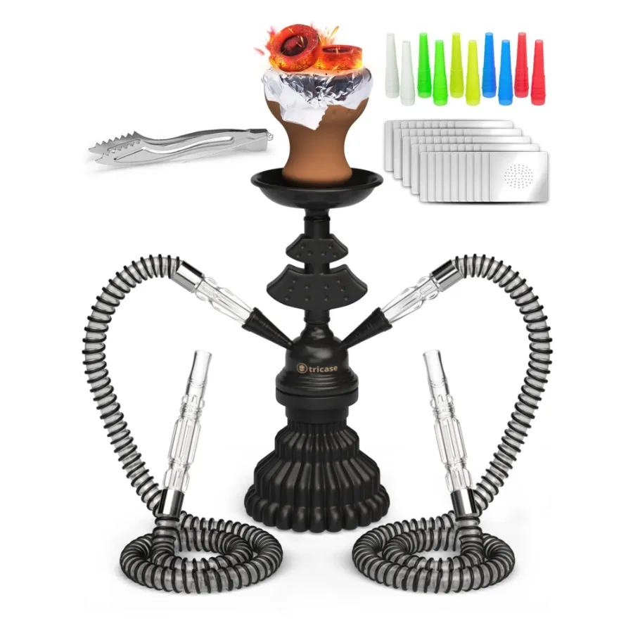 

Hookah Set 2 Hose Hookah LilOne 12' Black Mini Hookah 2 Hose Hookah Set with 50x Foil Hookah Bowl 10x Tips 2x Mouthpiece 2x Hoo