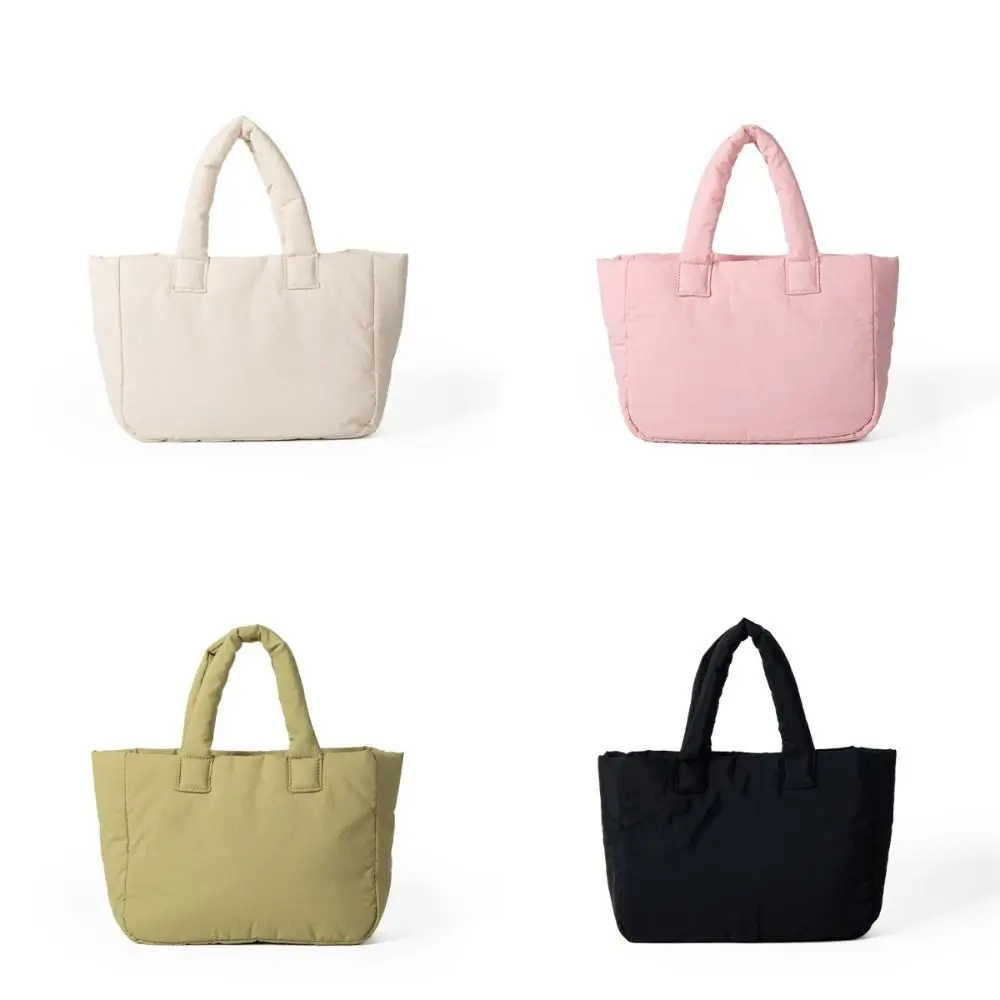 New Lightweight Large Capacity Tote Bag Casual Candy Color Quilted Commute Bag Nylon Simple Handbag Women's Bag