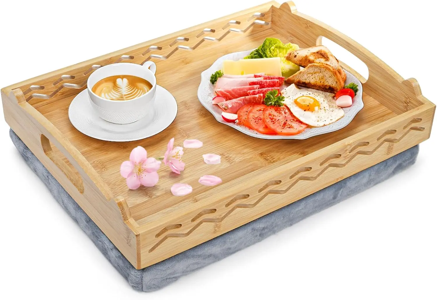 

Бамбуковый поднос с подушкой и ручками, 16x12,2', поднос для завтрака для дивана, кровати, кресла — подарок на новоселье