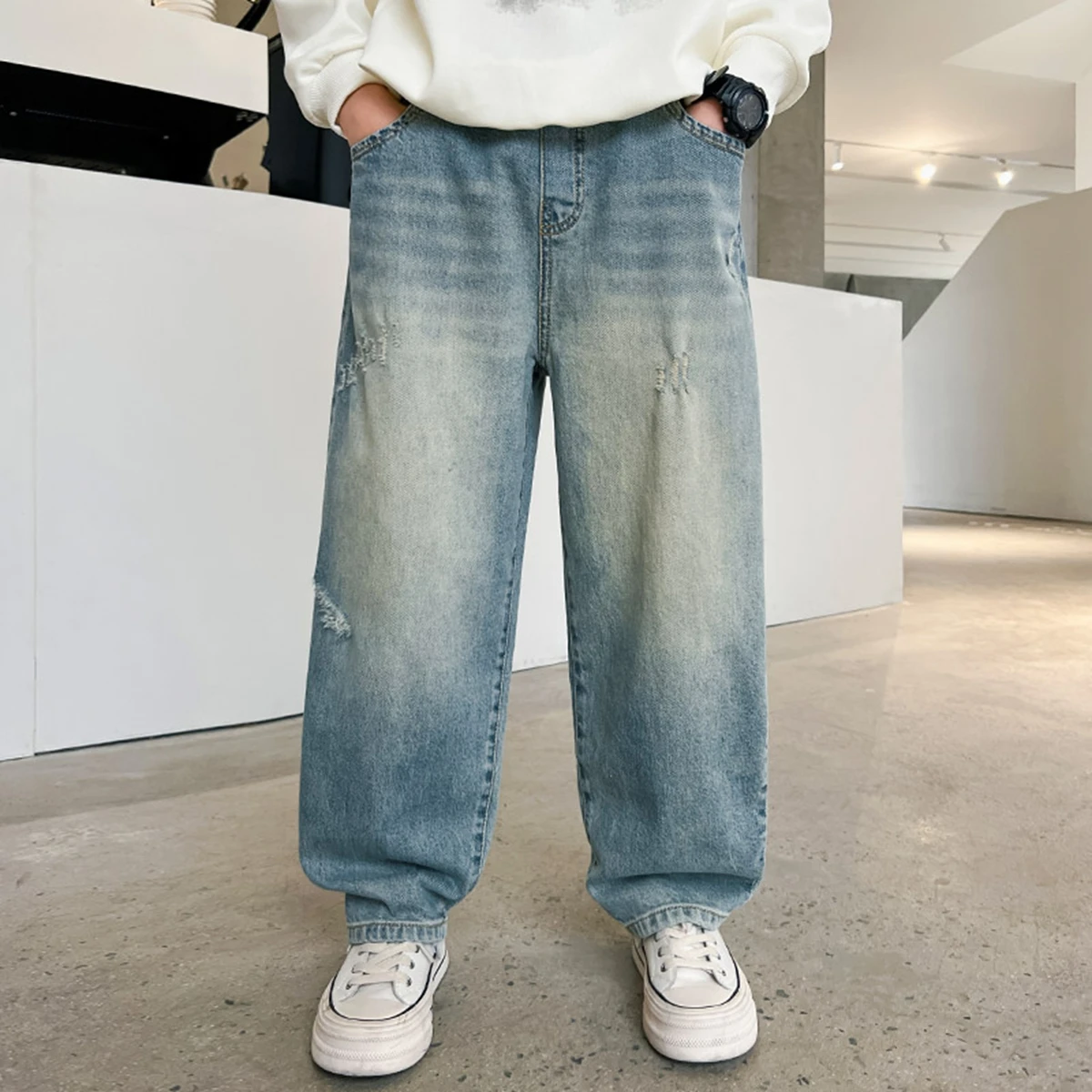 Spring Autumn Children Fashion Spring Regular Jeans for Teenager Boys Casual Trousers School Kids Hip Hop Street Denim Pants