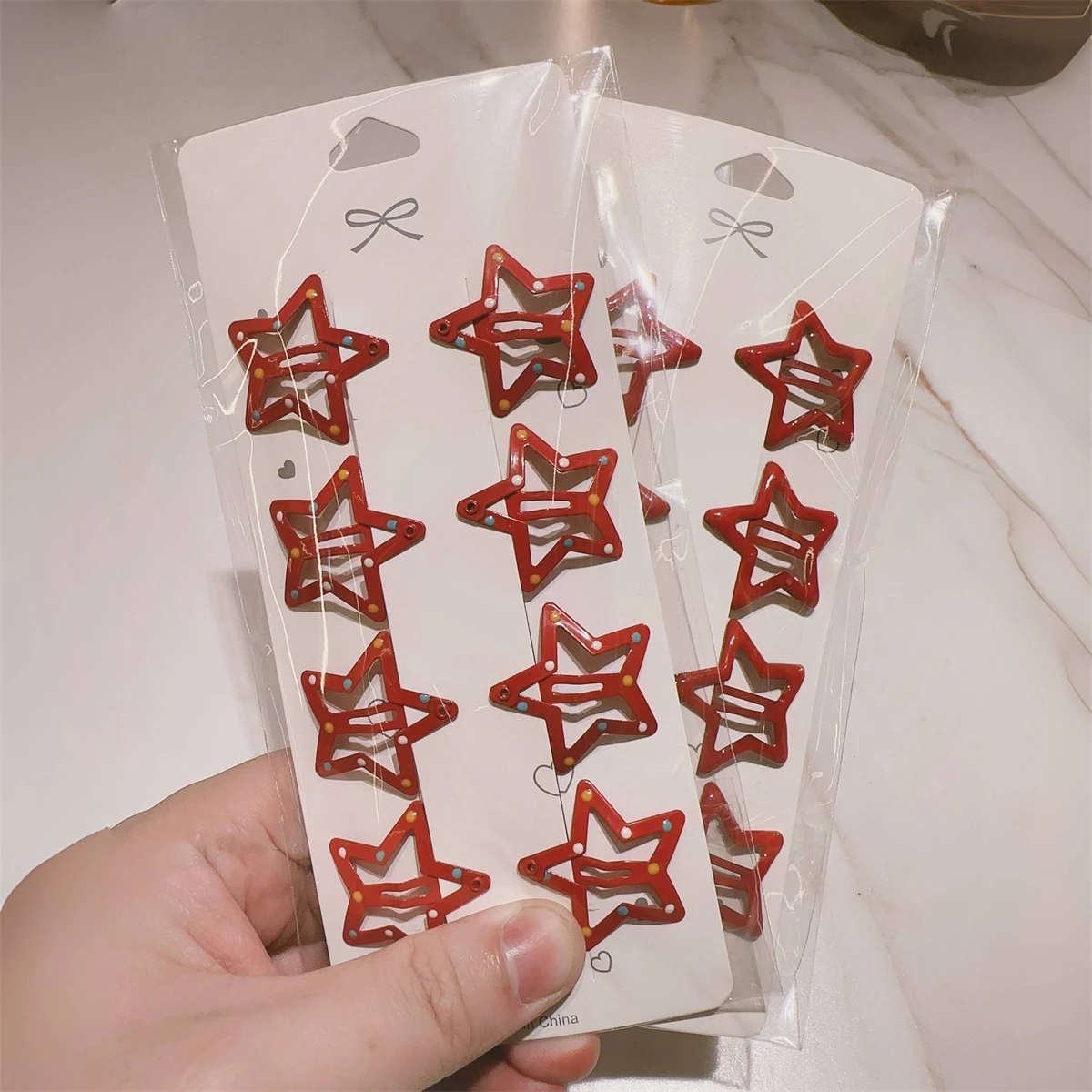 8pcs/set Red Star Hair Clips For Women Girls Waterdrop Metal Clip Snap Hairpins Kawaii Hair Clip BB Clip Y2K Fashion Accessories