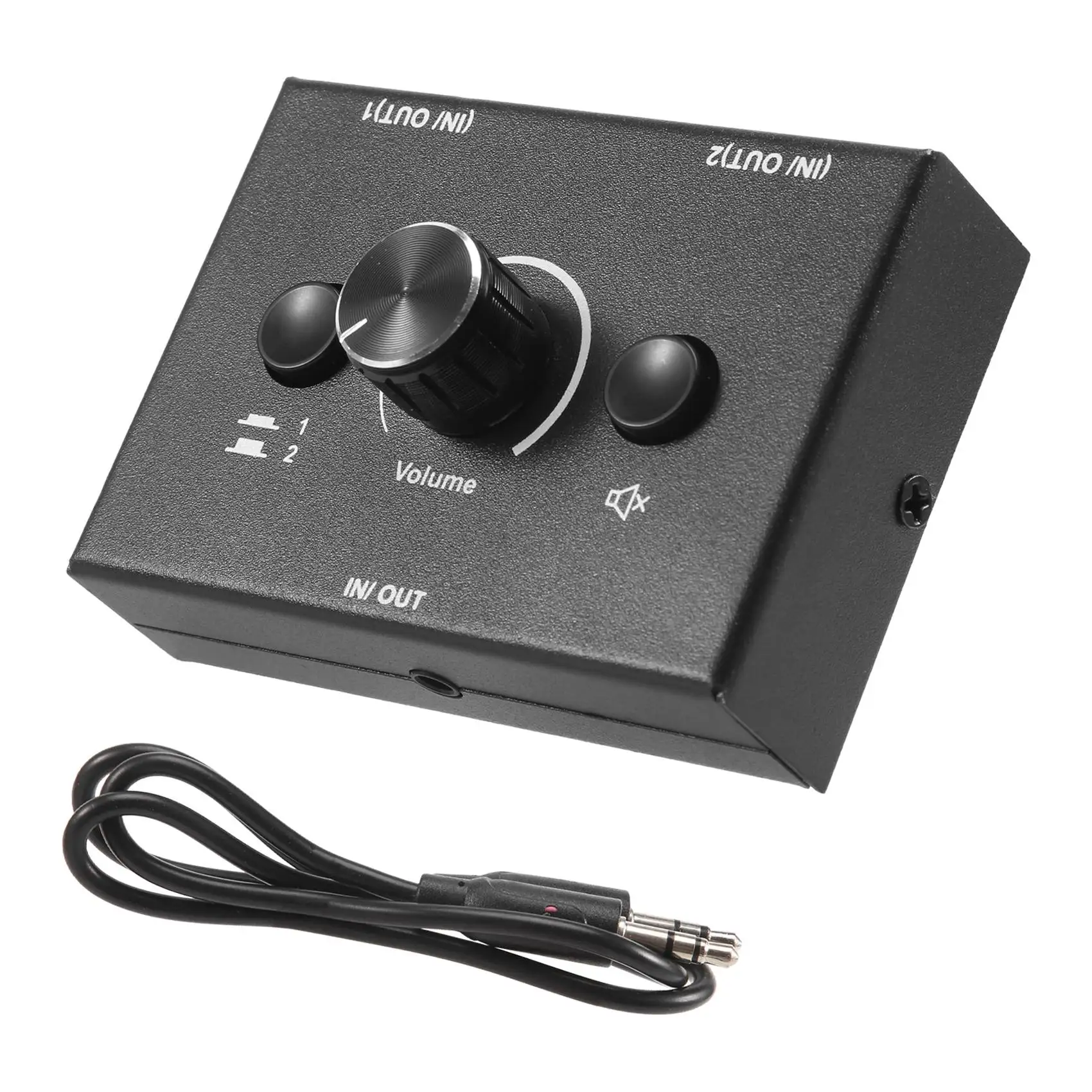 3.5mm Audio Switcher, 2 Input 1 Output/1 Input 2 Output Audio Splitter Switcher, Audio Switcher Box, One-Key Mute Button