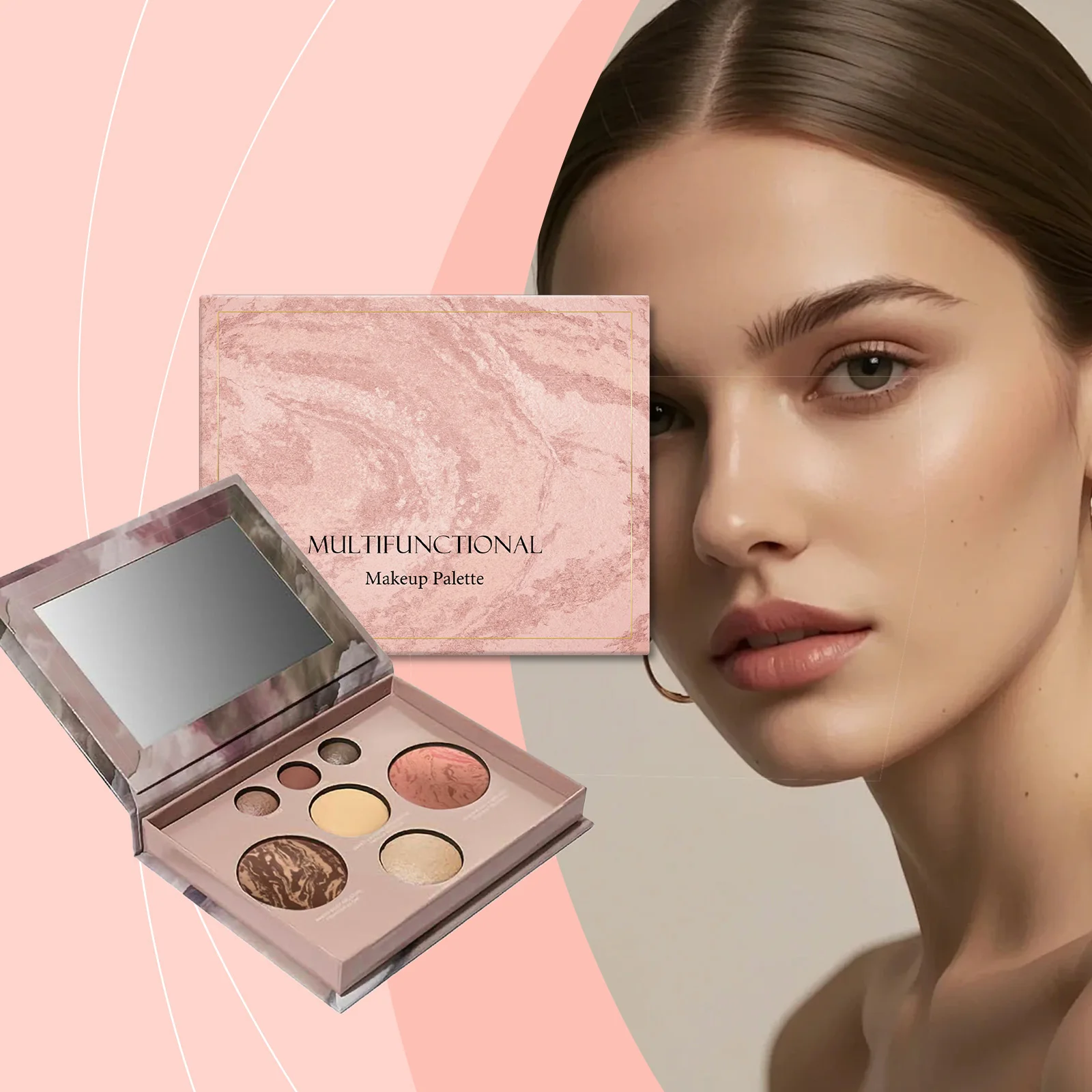 Portable Multifunctional Cosmetic Palette Eyeshadow Blush Contour Highlighter Combo Perfect for Daily On-the-Go Use