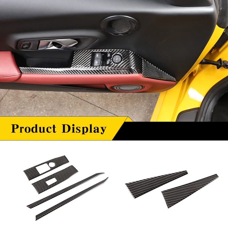 

For Toyota Supra GR A90 2019-2022 Soft Carbon Fiber Car Door Horn Side Trim & Glass Lift Switch Sticker Car Interior Accessories