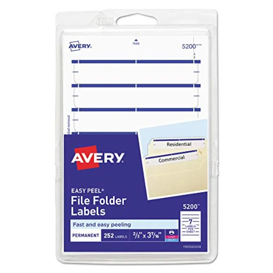 

Permanent File Folder Labels 11/16 x 3 7/16 White/Dark Blue Bar 252/Pack