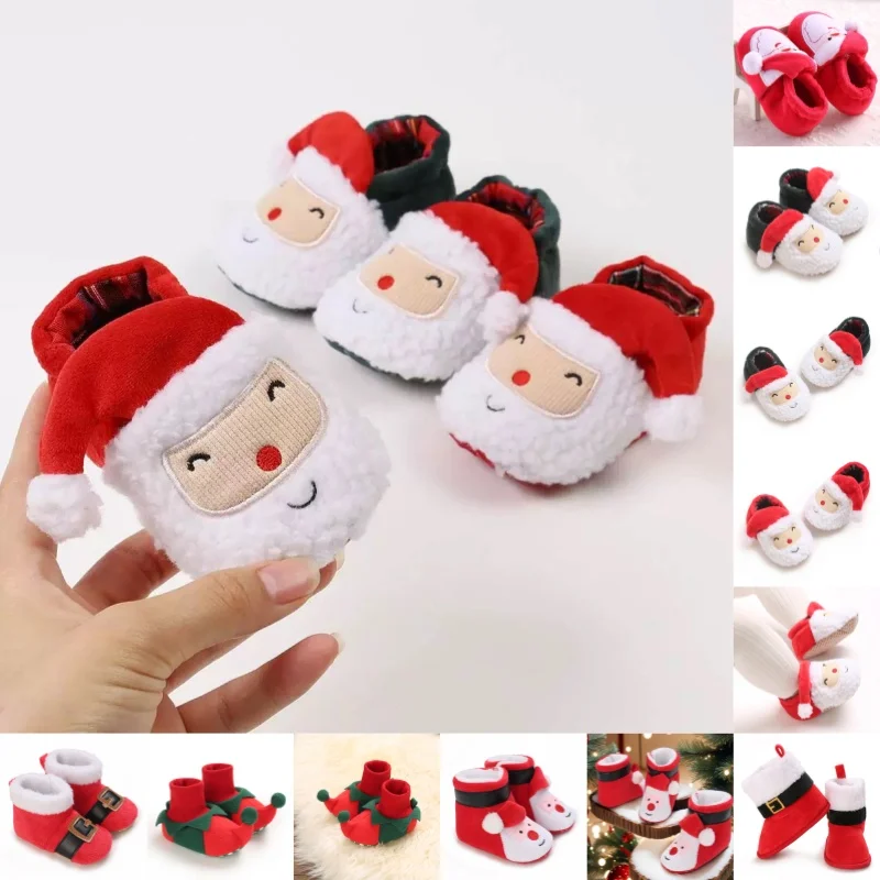 

Baby shoes winter 0-1 year old Christmas boys and girls baby shoes soft soled floor shoes do not fall off, walking shoes boots