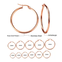 ASON 1Pair/2Pcs Stainless Steel Hoop Earrings For Women Men Rose Gold Color Round Small Big Circle Huggies Piercing Jewelry