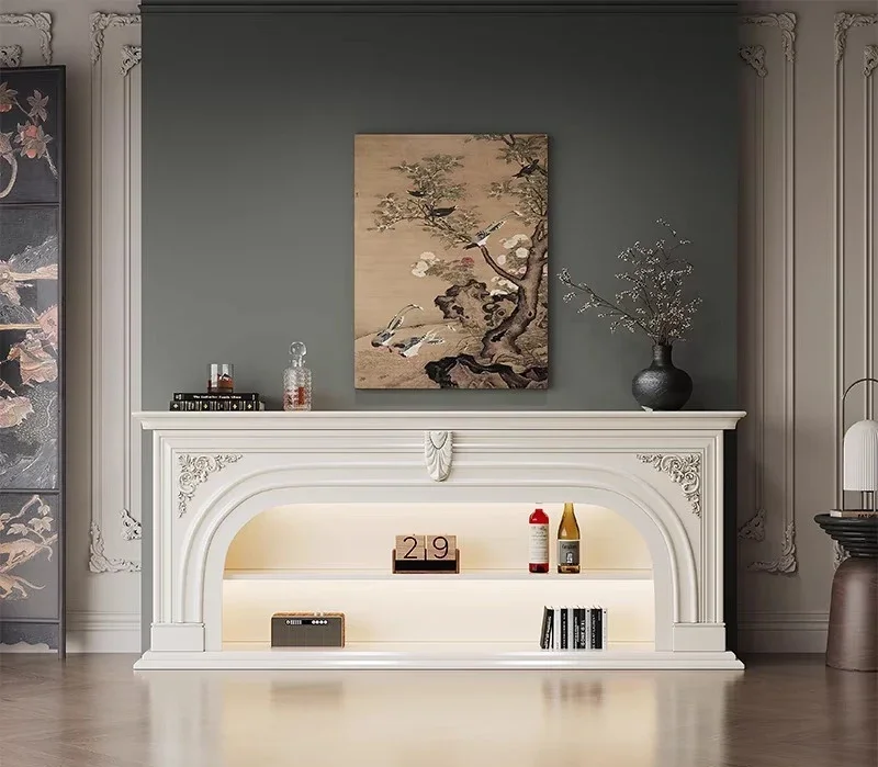 Light French mantel, white TV cabinet, cream wind porch cabinet, small apartment rack