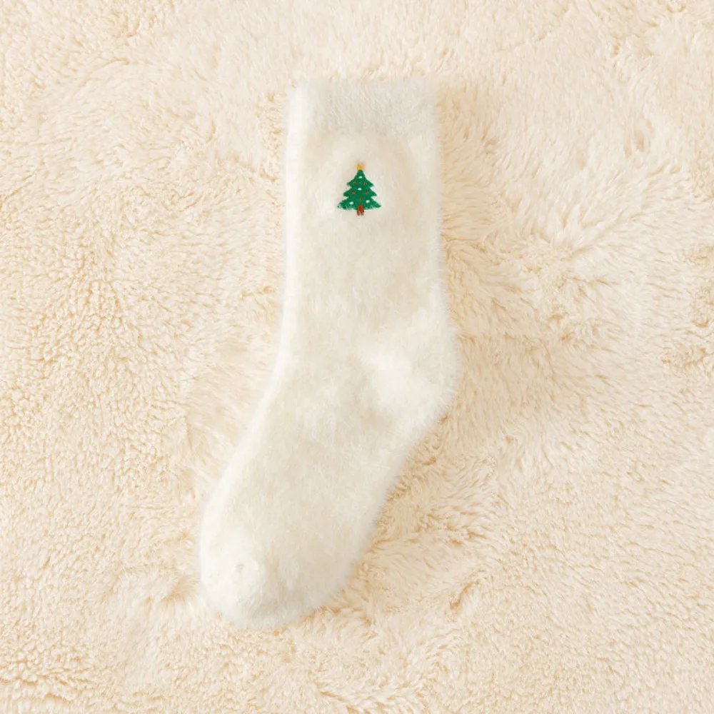 

Cute Mink Velvet Christmas Pattern Socks Sweat Absorption Winter Warm Fleece Warm Socks White Cozy Winter Sleep Boot Socks