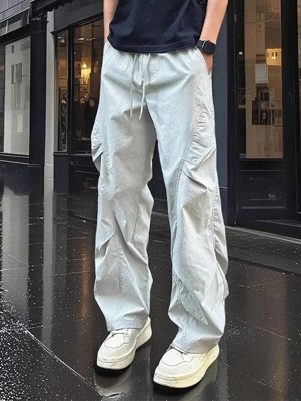 

Qui Dry Ice Silk Брюки с диагональным вырезом Летние тонкие рабочие брюки для мужчин Повседневные длинные брюки Молодежные активные брюки