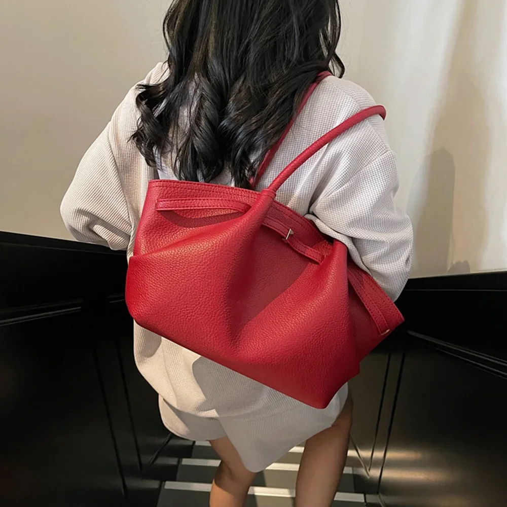 Luxuriöse Lychee-Muster Schultertaschen aus PU-Leder Einfarbige Damenhandtaschen Große Kapazität Tragetasche Reisehandtaschen – Detail 5
