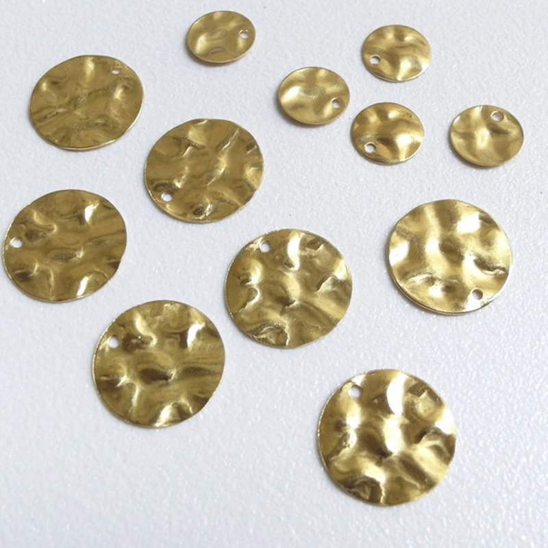 20pcs Raw Brass 8mm to 16mm Embossed Round Charms Bracelet Tags Charm Pendant For DIY Earrings Necklace Jewelry Findiings Making