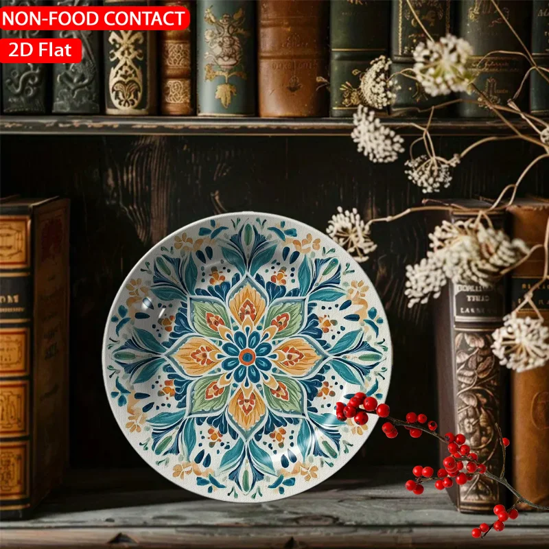 1pc Mandala Floral Blue Ceramic Plate Non-Food Contact, Home Desk Ornaments, Living Room And Bedroom Decorations, Suitable for