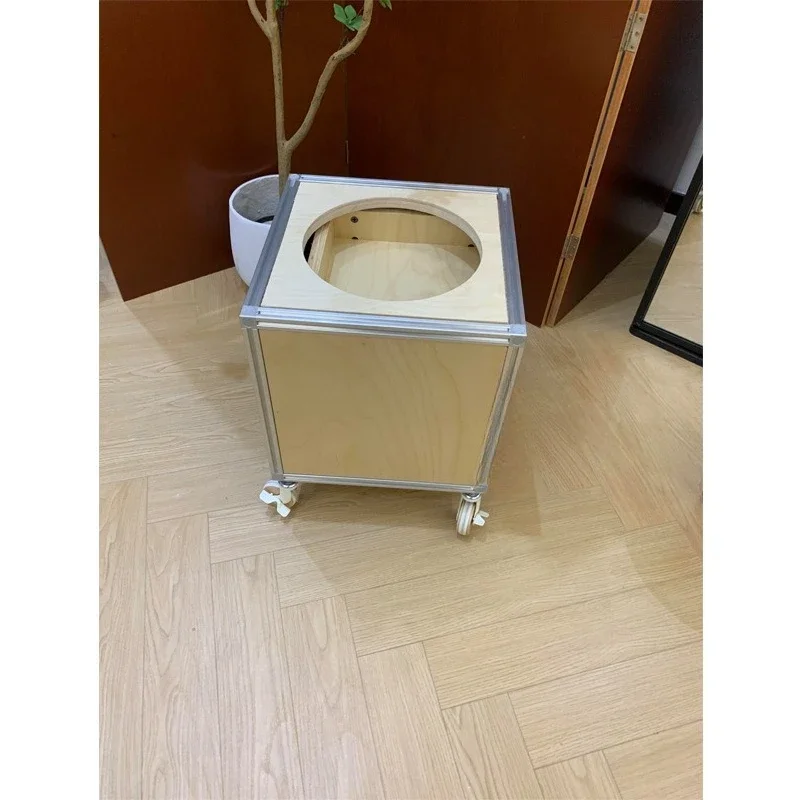 Aluminum profile mobile bedside table, living room sofa side cabinet birch