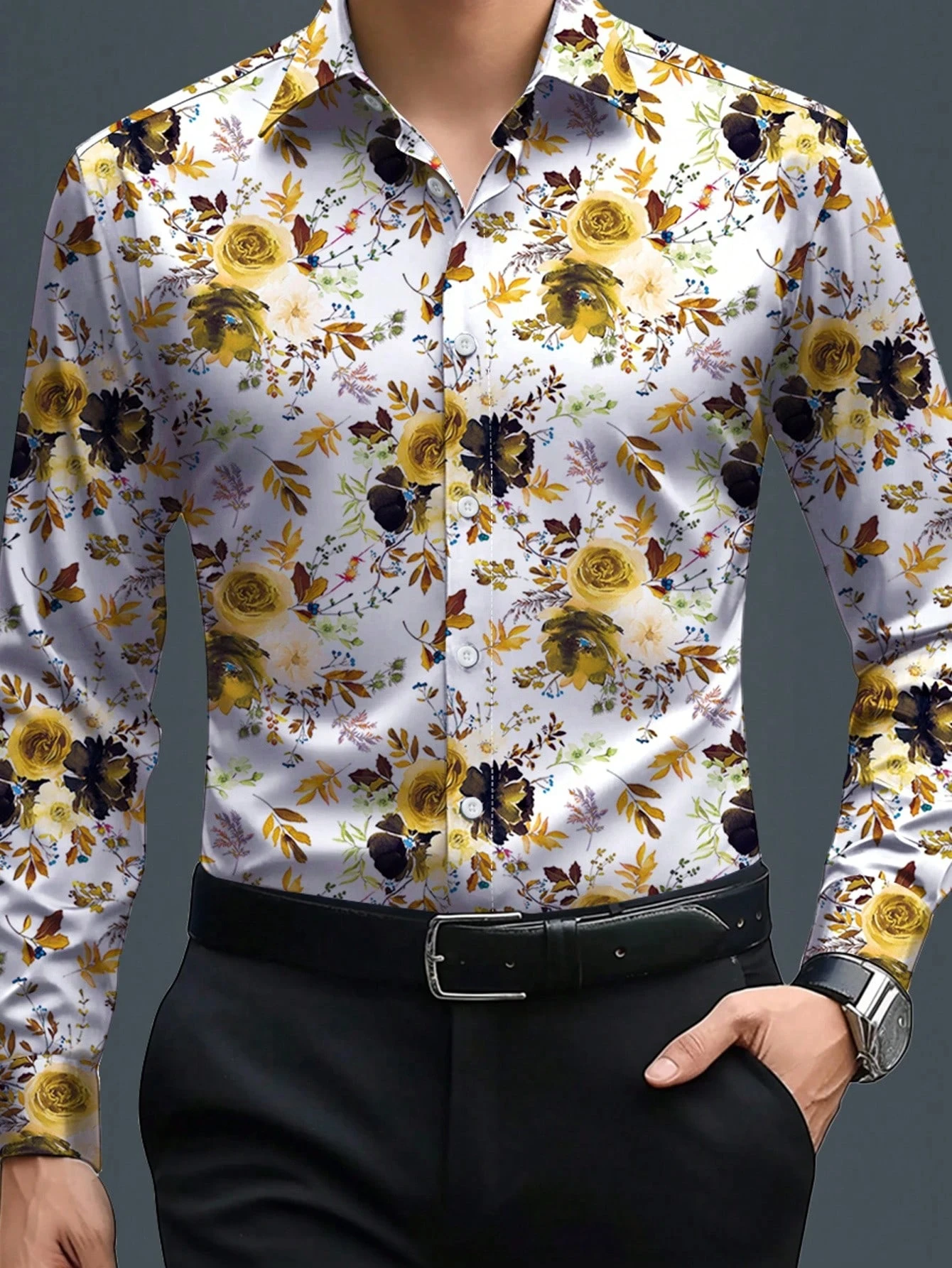 

Men's Vacation Style All-Over Floral Printed Long Sleeve Shirt Men's Casual Business Dress Shirt Breathable Men Clothing