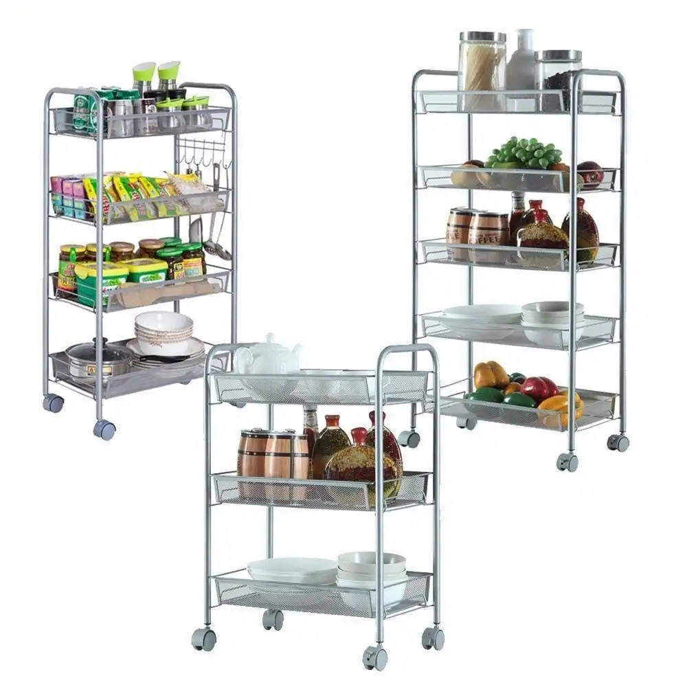 3 Tier Shelf Shelving Rack Rolling Island Storage Utility Cart Space Saving