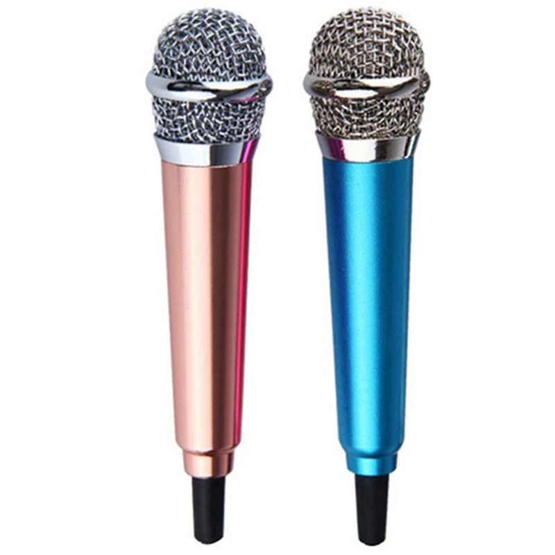 ABGZ-2 Pcs Mini Microphone With Omnidirectional Stereo Mic For Voice Recording,Chatting And Singing, Android, Blue & Pink