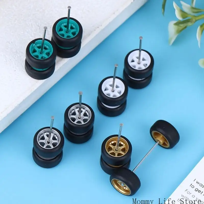 

4pcs 1/64 Прочные пластиковые металлические колеса и оси для дистанционного управления игрушечными грузовиками