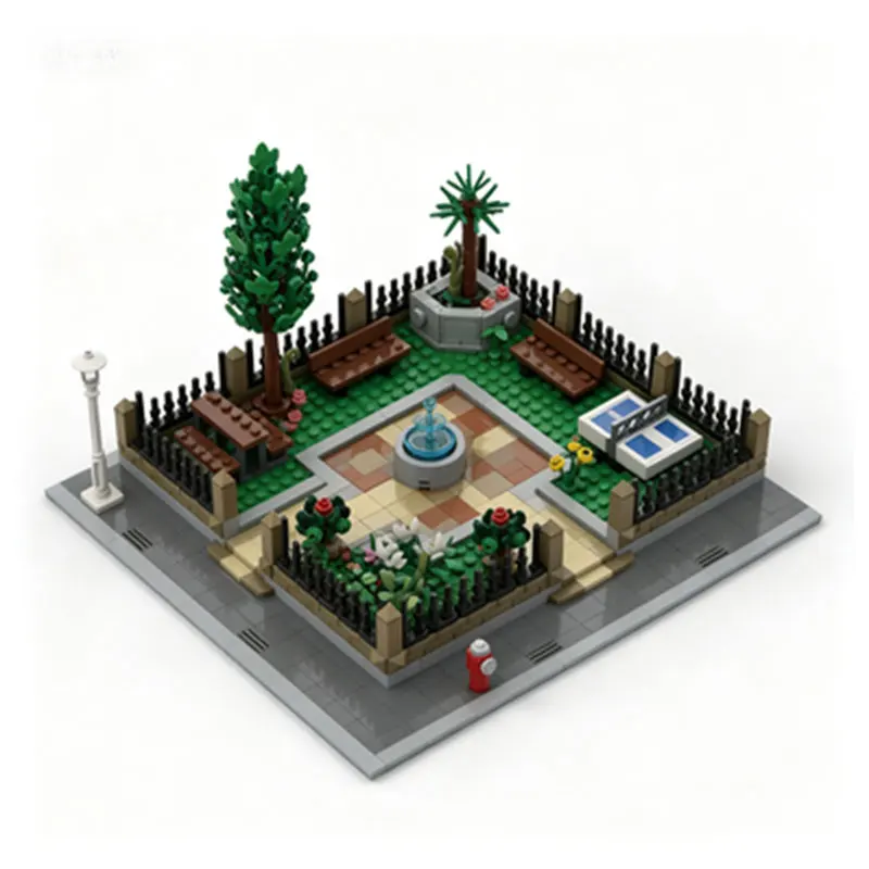 Creative MOC Street Scene Park Scene Small Particle Assembly Building Blocks City Garden Fountain Expansion Model Toy Gift