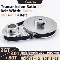 2GT 2M 40T 80Teeth GT2 40T 80T Timing Pulley Belt Set Bore 5~25mm Belt Width 6mm Tensioning Wheel Synchronous Pulley Belt Kit