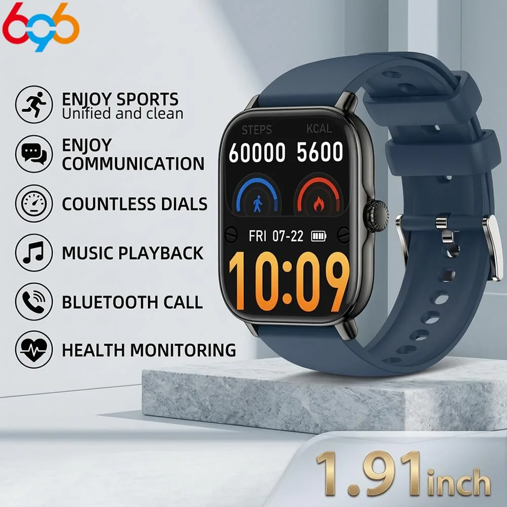 Unisex Sports Smartwatch 1.91-inch Display BT Call Heart Rate Tracking Message Alert Music Playback Waterproof Fitness Watch