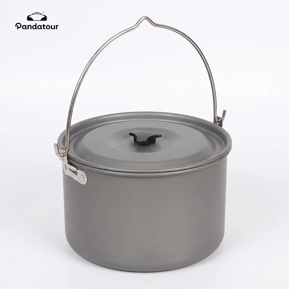 Pandatour Aluminum Outdoor Campfire Hanging Pot, Camping Hanging Pot Aluminum Alloy Camping Cookware Portable Soup Pot