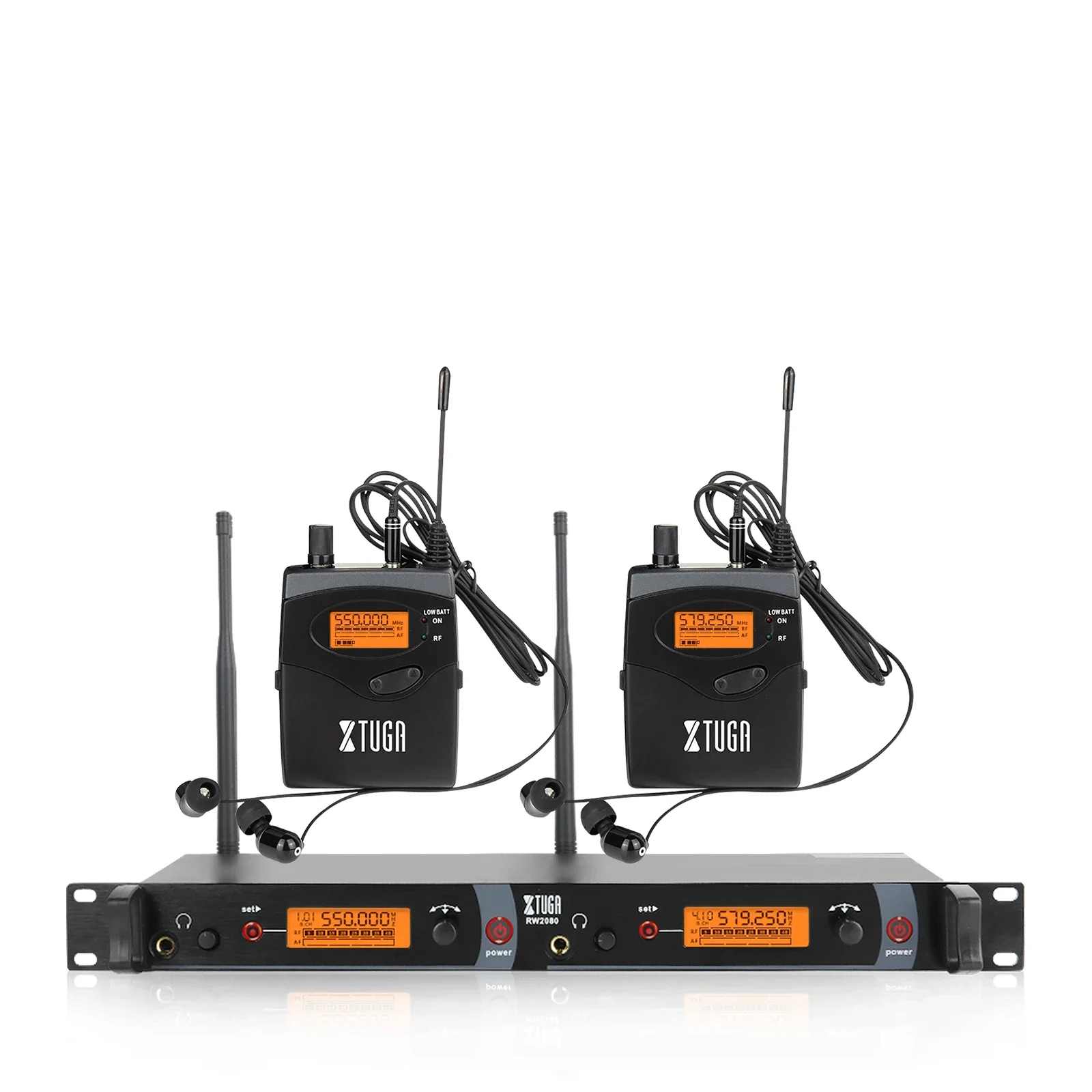 XTUGA IEM1200 Sistema intrauditivo profesional inalámbrico 2 Bodypack para rendimiento de banda en el sistema auditivo
