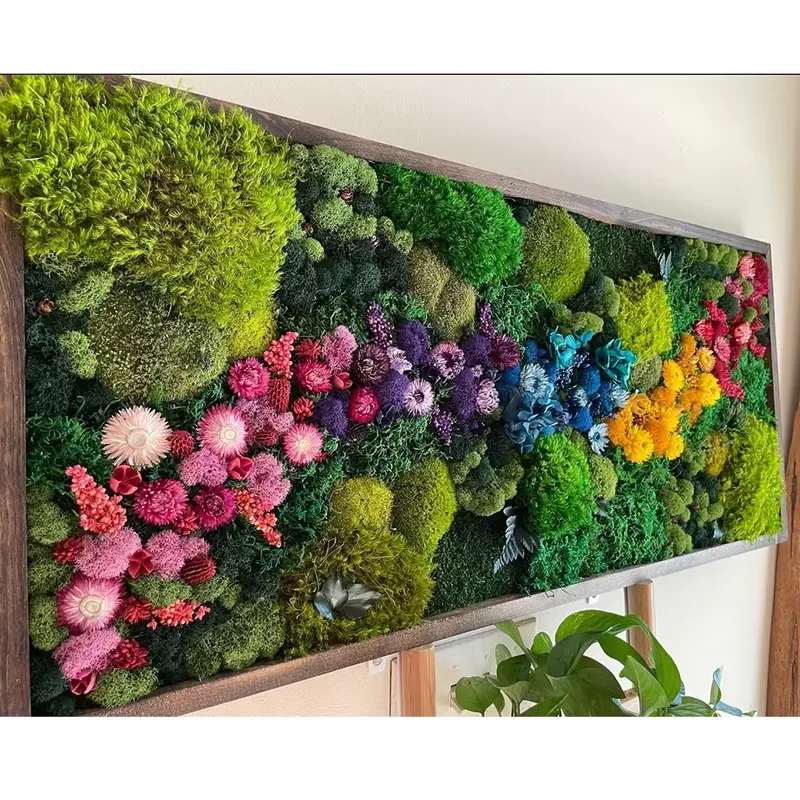 Ready Made Customized Office Decoration 3D Real Natural Moss Wall Art Frame Wholesale Stabilized Preserved Reindeer Moss