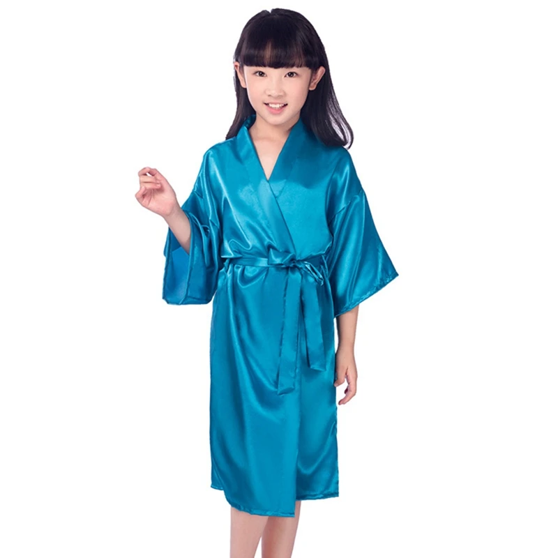 Summer Girls Bathrobe Solid Faux Silk Soft Sweet Bath Robe Toddler Kids Teen Wedding Spa Birthday Party Bathing Robe Sleepwear