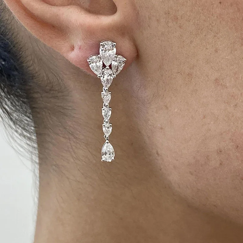 14K White Gold Drop Earrings 3.4ct Pear Cut HPHT Lab Grown Diamond DEF/VS Gift for Women NO IGI