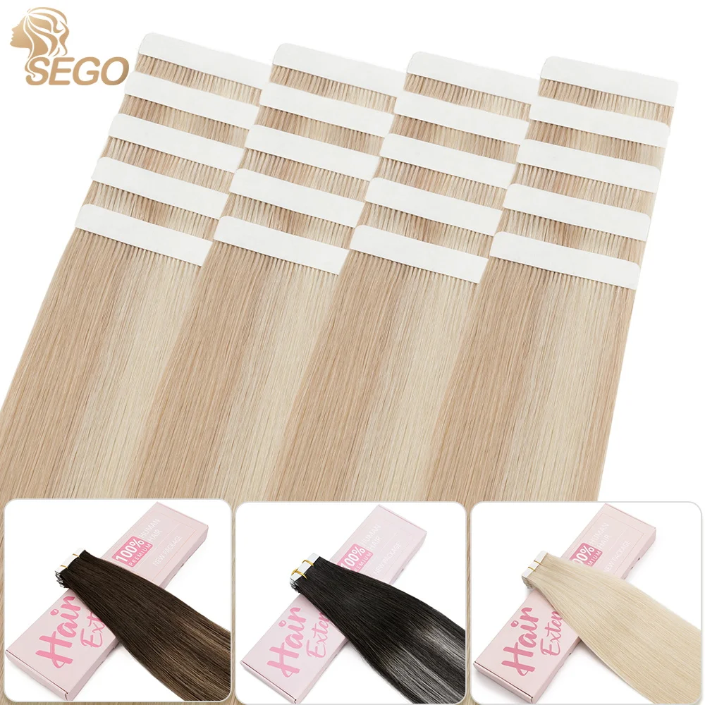 SEGO 2.5G/PC Tape in Hair Extensions Human Hair Invisible Tape in Skin Weft Straight Real Natural Hair for Women 50g