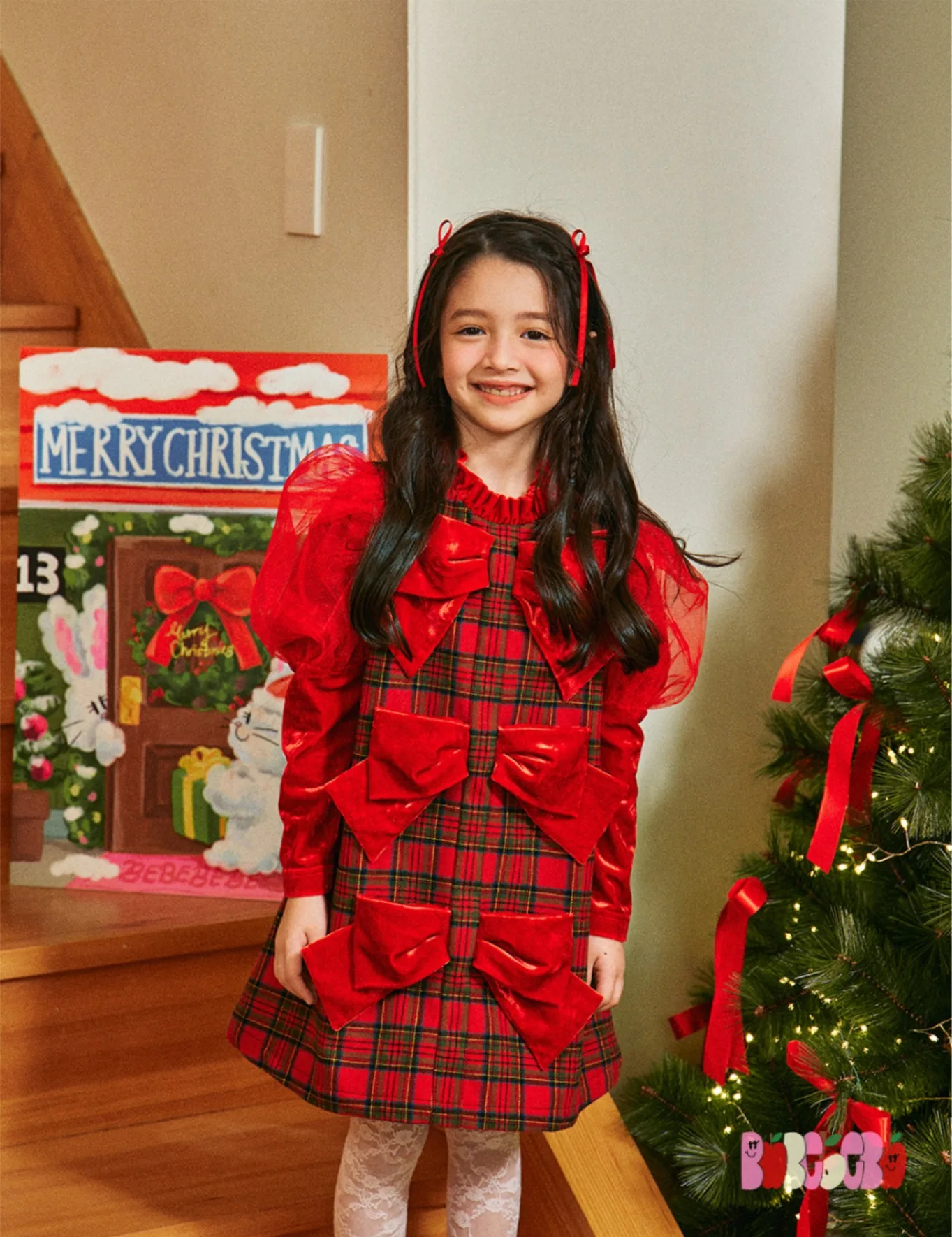 

Spot BEBEBEBE 2023 Autumn/Winter Girls' Red Velvet Lace Dress Christmas Red Lolita Princess Dress