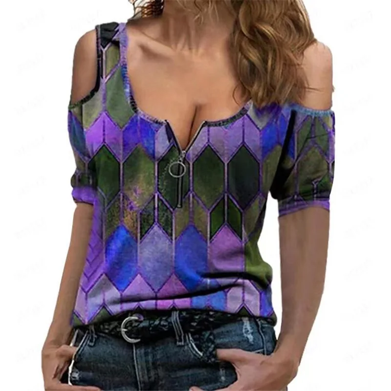 Casual comfortable  Vintage Vest Tops Women's Summer Sleeveless Fashion Blouse Geometric Print  Zip image 3