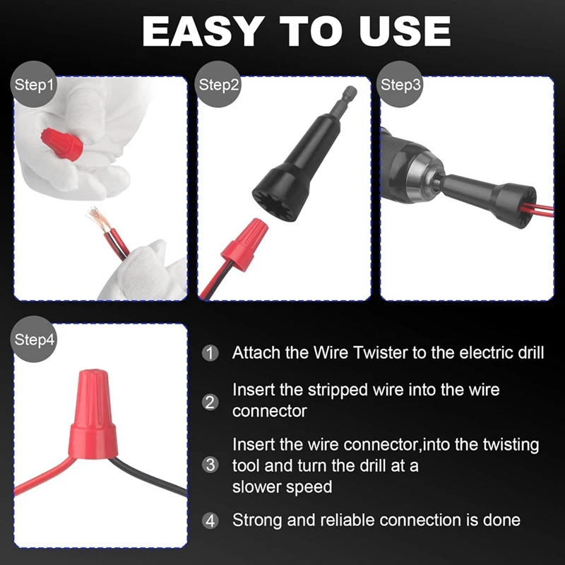 Wire Twisting Tool, Wire Nuts Driver, Spin Twist Wire Connector Socket Wire Twisting Spinner With 1/4Inch Chuck Easy To Use