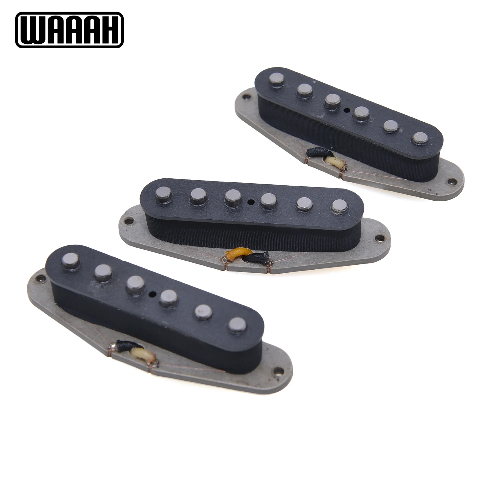 Waaah Vintage 1969 Handmade SSS Alnico 5 Guitar Pickups Grey Bottom Plate JimmiHendrix 69 Heavy Build Coil Wire in AWG Left Hand