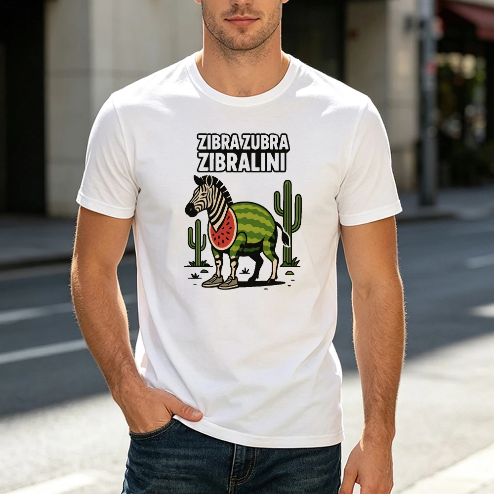Zibrazubra Zibralini Watermelon Zebra Cactus Cartoon Print T Shirt Men Short Sleeve Tee Funny Mashup Animal Design Top