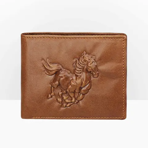 Horse 3D Motif Leather Wallet Men Carved Vertical Leather Wallet for Men  Vintage Male Purse