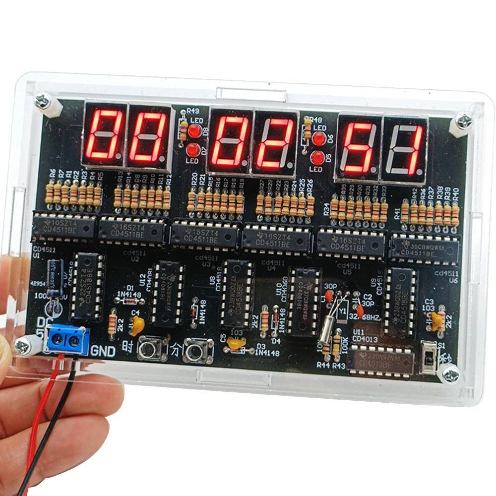 6 Digits DIY Clock Kit DC 4.5V-5.5V Auto Display Time DIY Alarm Clock Soldering Practice Kit with case for Students and Diyers