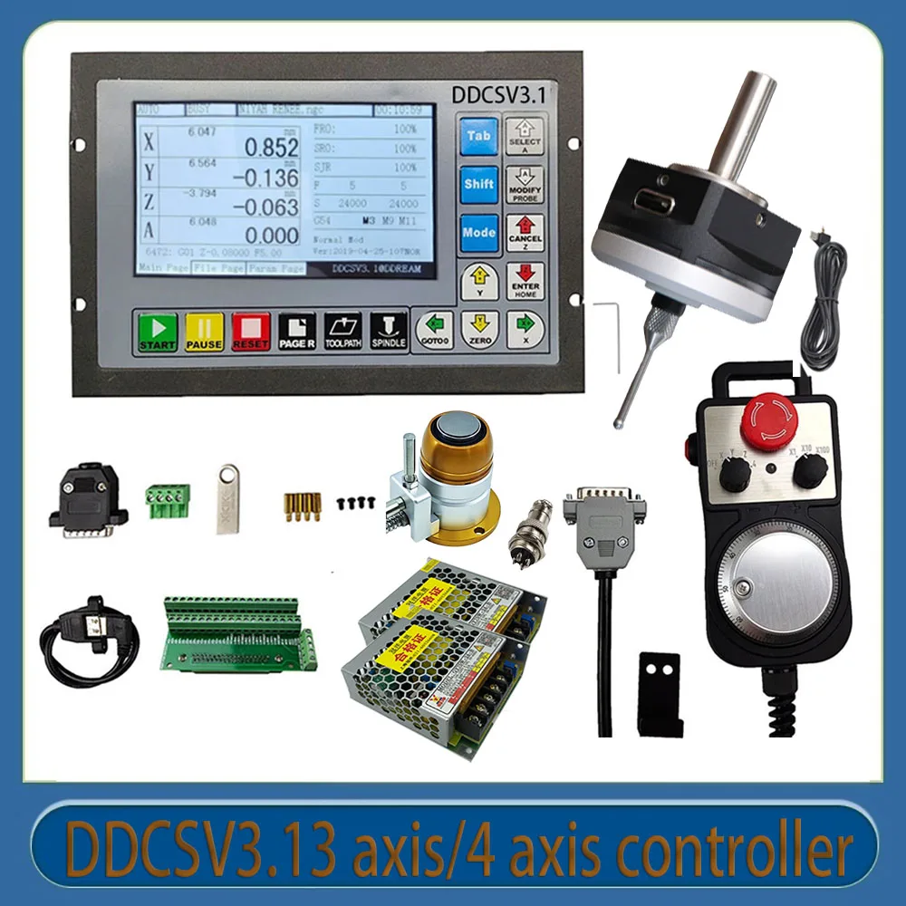 Ddcsv3.1 3/4 Axis Offline Controller Cnc Kit + 4 Axis Emergency Stop Mpg Handwheel & 3d Angle Edge Finder Z Axis Probe Sensor