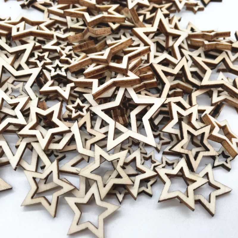 100Pcs Ecofriendly Wooden Mini Cute Love Heart/Star Shape Wedding Table Scatter Decor Unfinished Wooden Crafts Wedding Ornaments