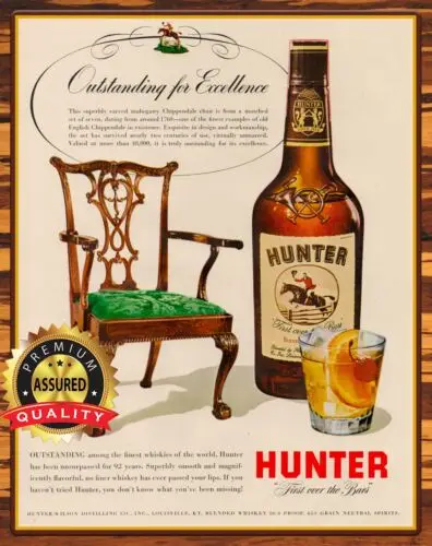 Hunter - Blended Whiskey - Outstanding - Restored 1950s - Metal Sign