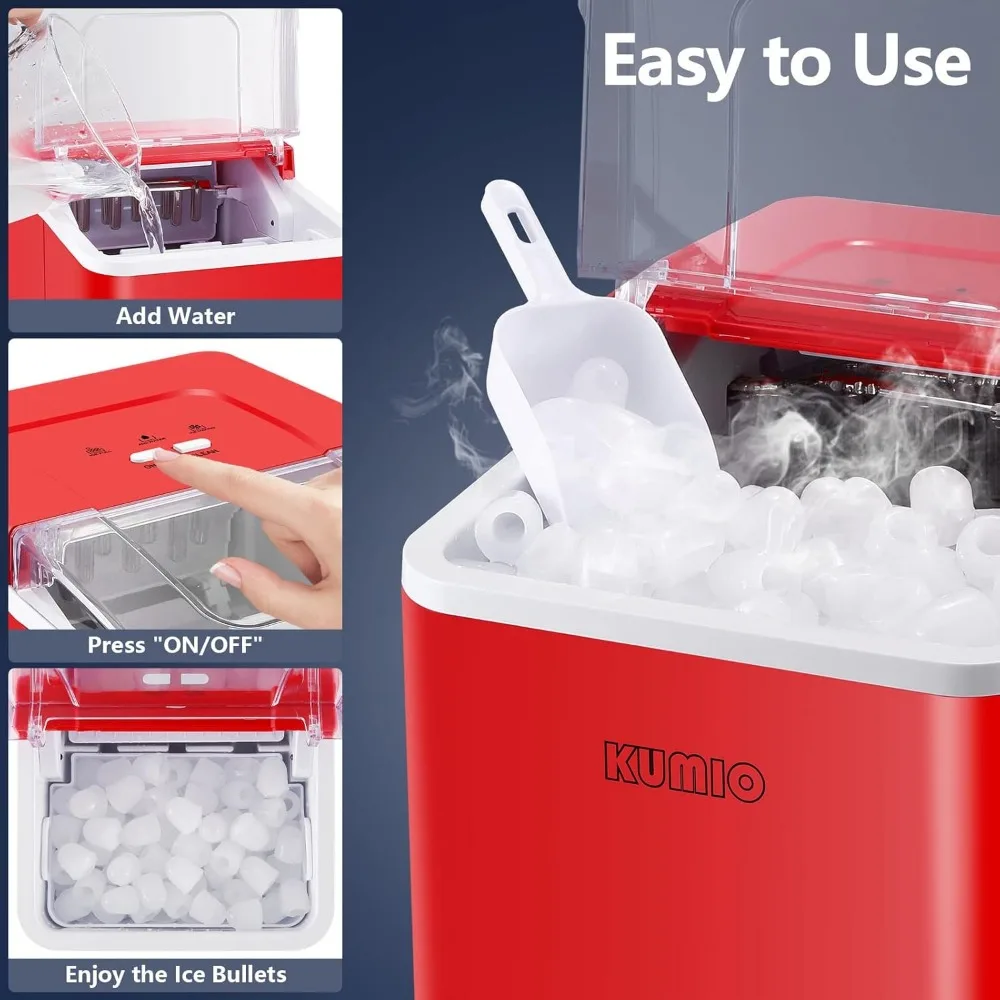 Ice Maker with Self-Cleaning , Scoop & Basket, 9  Bullet Ices Fast Making in 6-8 Mins, 26.5 Lbs in 24 Hrs, Ice Machine