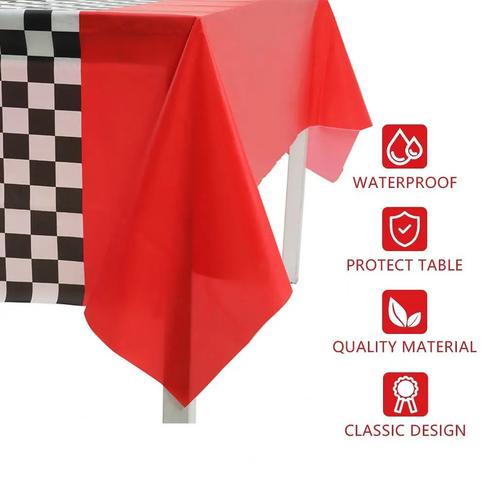 Classic Retro Look Tablecloth 3pcs Racing Car Tablecloth Set Retro Checkered Table Covers Portable Road Party for Kids