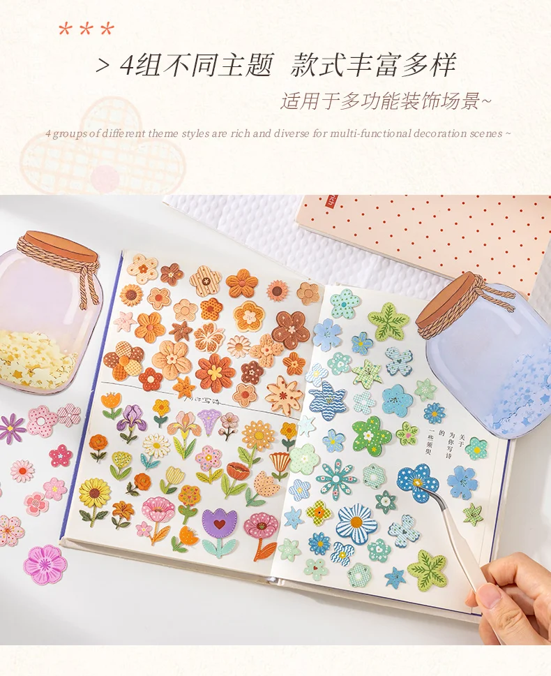 Journal GO Mini Flower Hard Card Sticker Set 90 Sheets of Floral & Plaid Patterns for Journaling Scrapbooking and DIY Crafts