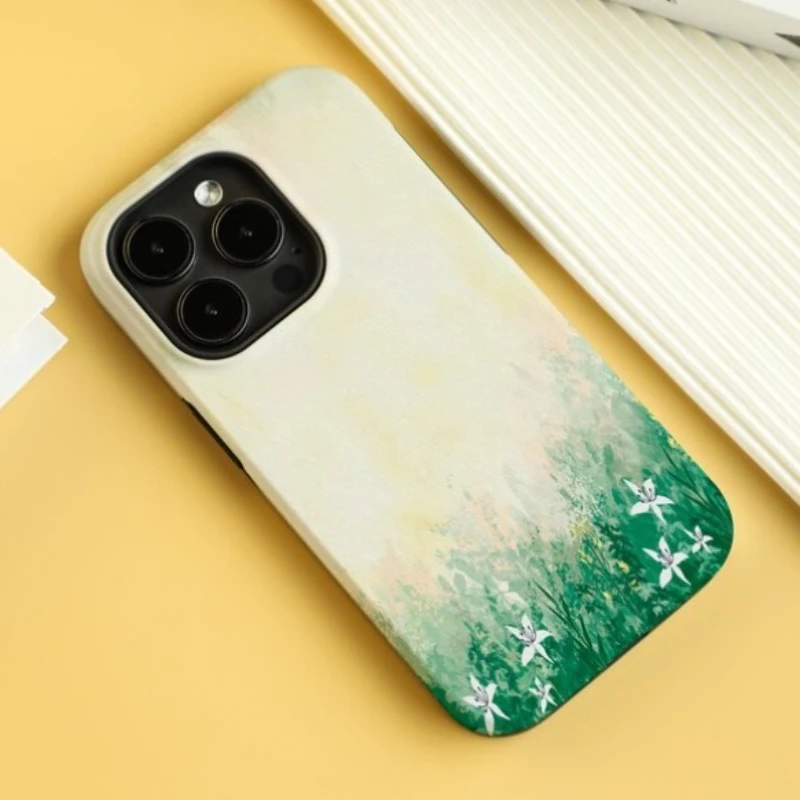 حافظة هاتف مغناطيسية لهاتف آيفون 17 16 15 14 13 12 11 16e Air PRO Plus مطبوعة بالعشب الأخضر غطاء مقاوم للصدمات من الأكريليك الصلب #3