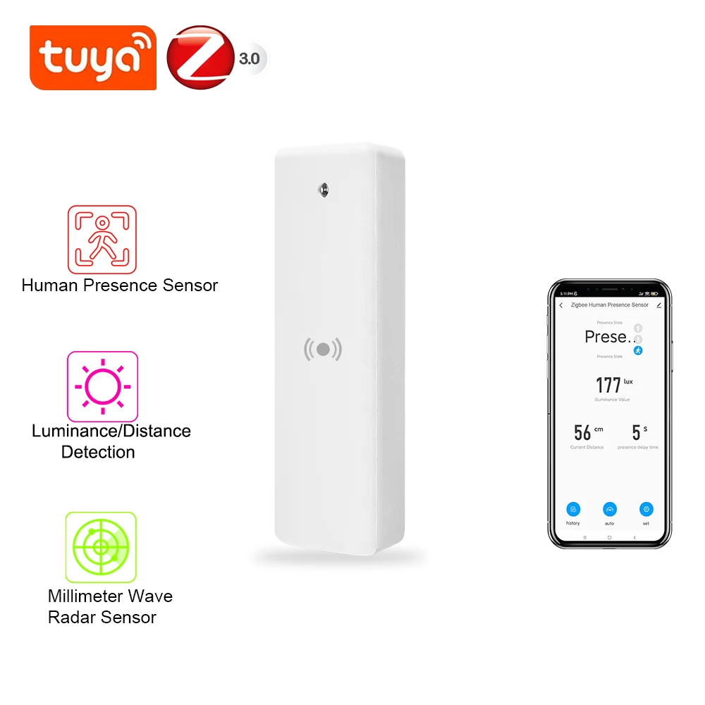 Zigbee Mmwave Radar Human Sensor Tuya Smart Presence Detector Distance Light Sensor For Smart Home Automation