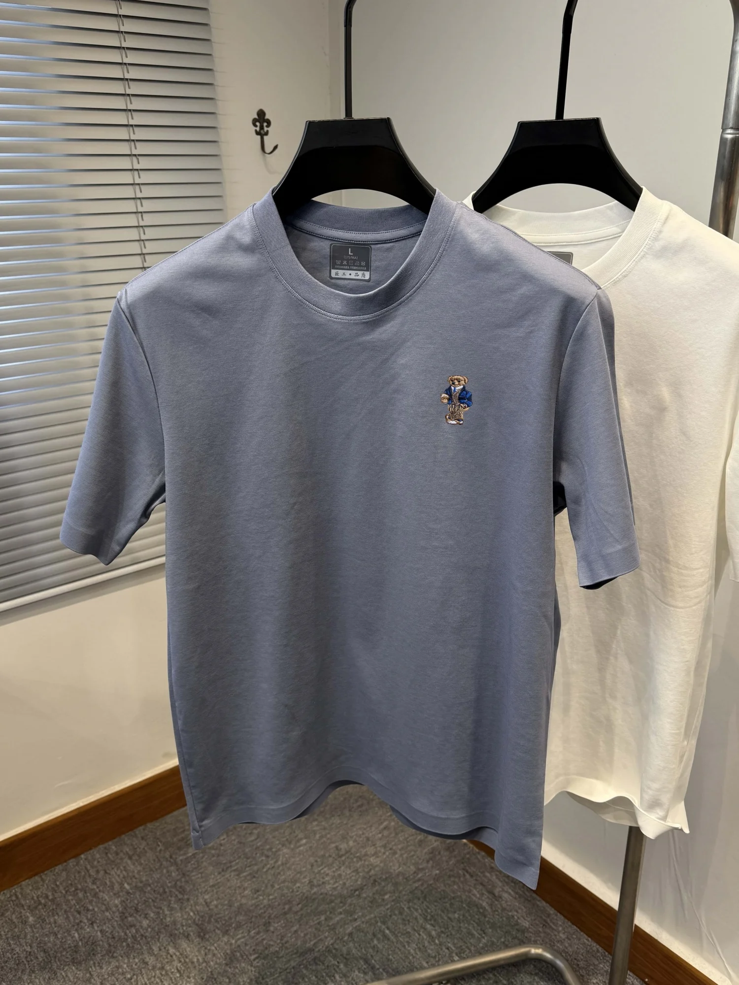 New high-end brand men's short sleeved round neck T-shirt summer fashion boutique teddy bear embroidery cotton Korean casual top image 6